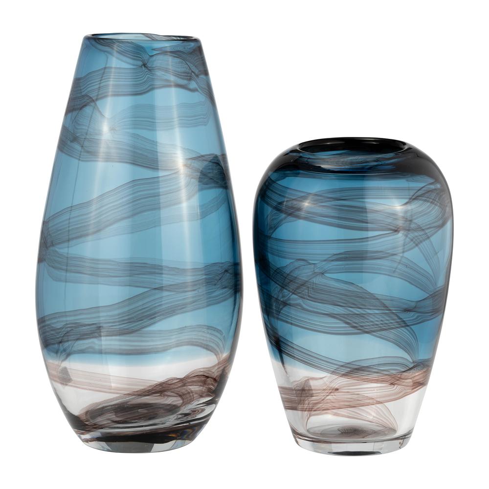 Glass, 13"h Swirl Vase, Blue. Picture 8