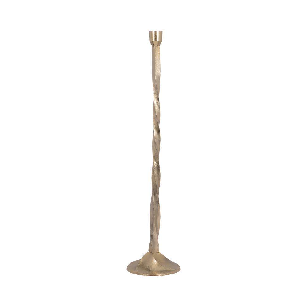 Metal, 30" Twisted Floor Taper Candleholder, Gold. Picture 2