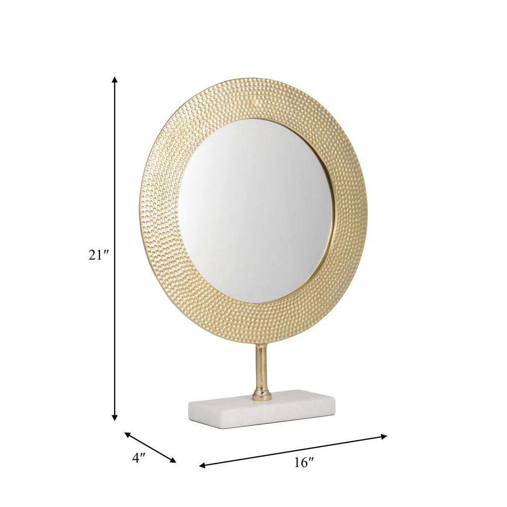 Metal 21" Hammered Mirror On Stand, Gold. Picture 9