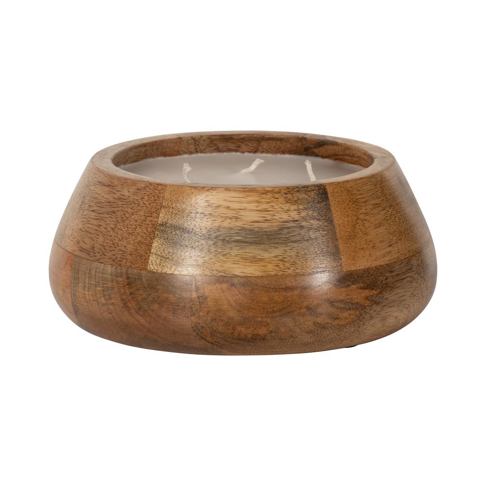 8" 15 Oz Vanilla Modern Wood Bowl Candle, Natural. Picture 1