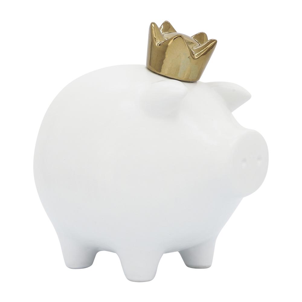 Cer, 8" Pig With Crown, White. Picture 1