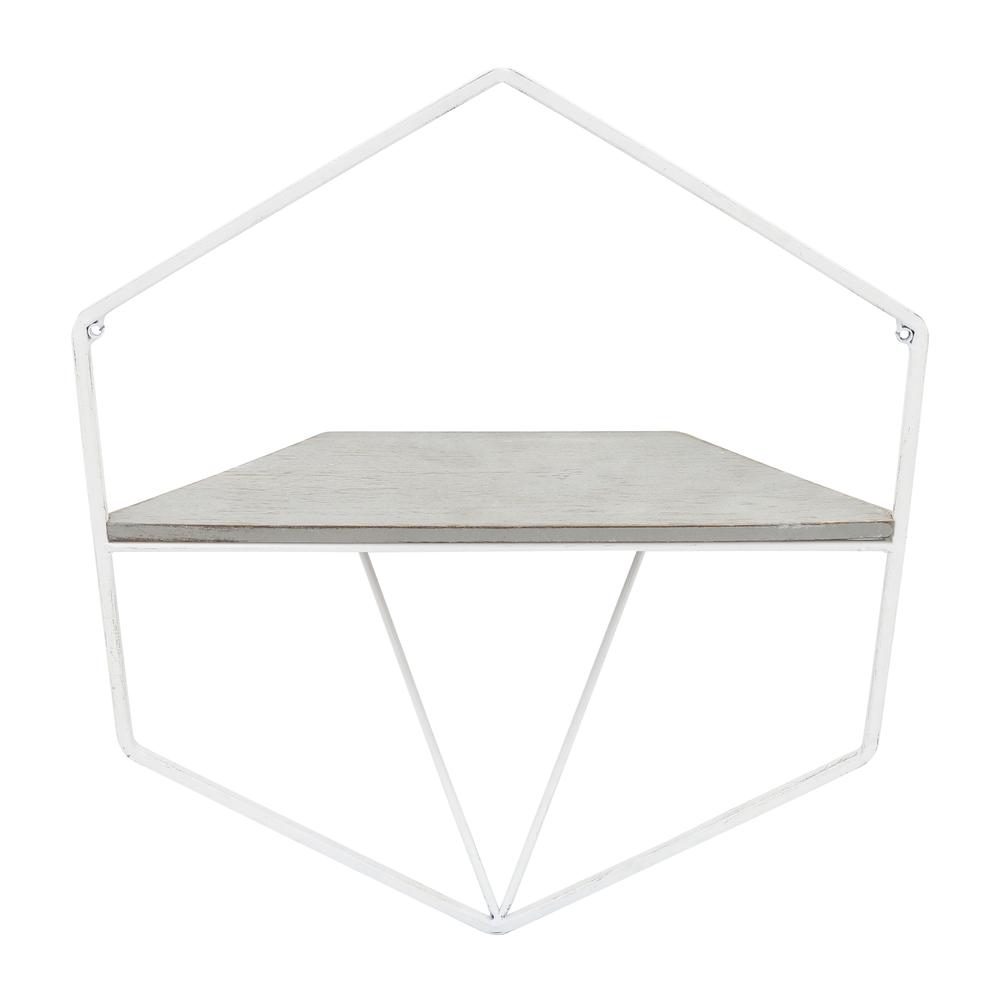 S/2 Metal / Wood Hexagon Wall Shelves, Wht/gray. Picture 6