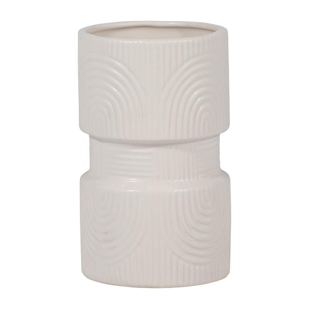 Cer, 7" Arches Dumbell Vase, White. Picture 2