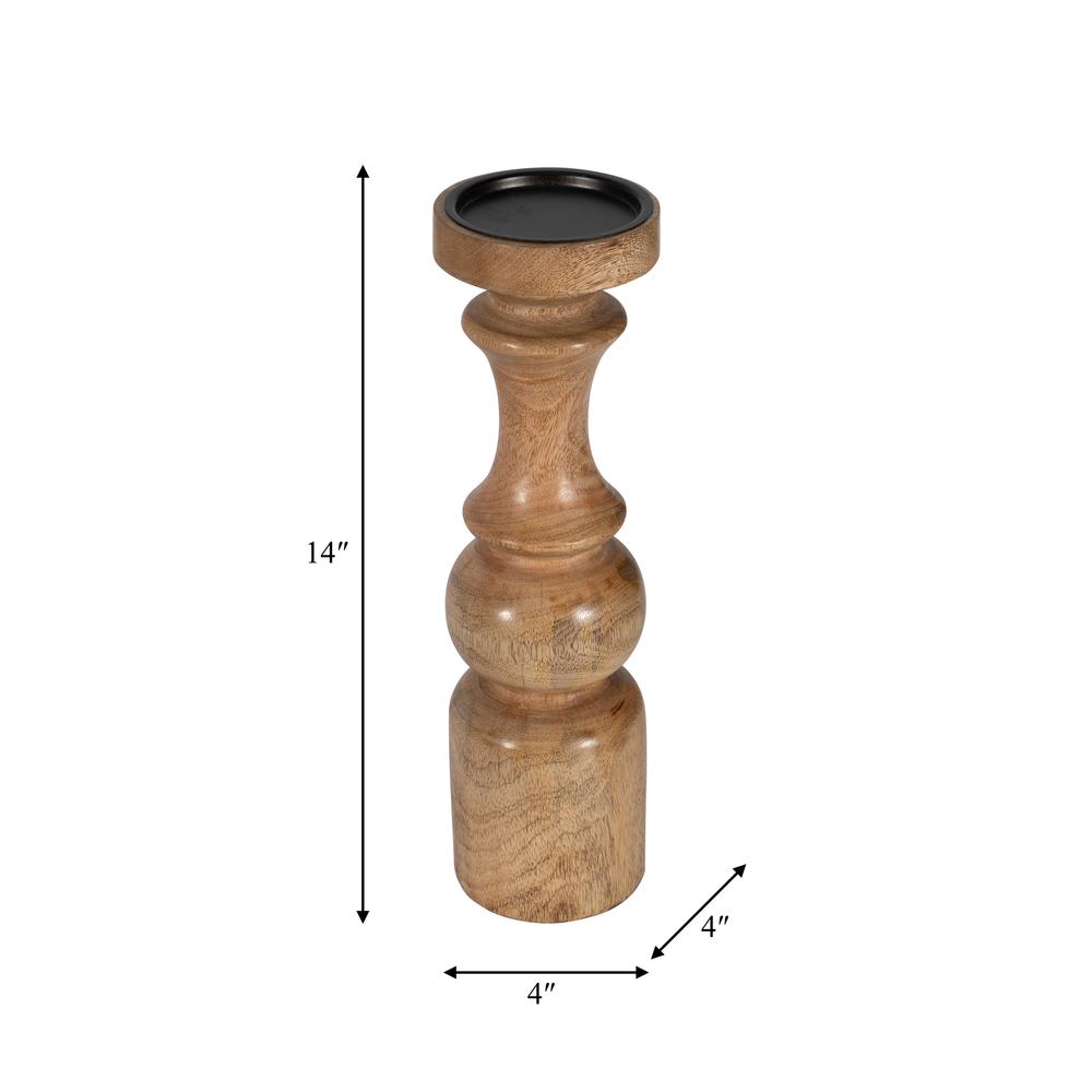 Wood, 14" Traditional Pillar Candleholder, Natural. Picture 7