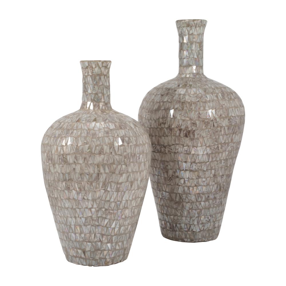 Glass, 19" Mosaic Vase, Brown Quartz. Picture 8