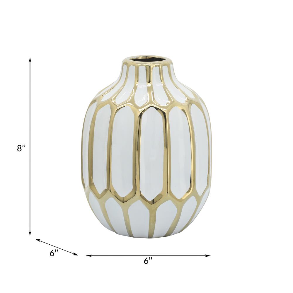 Ceramic Vase 8", White/gold. Picture 8