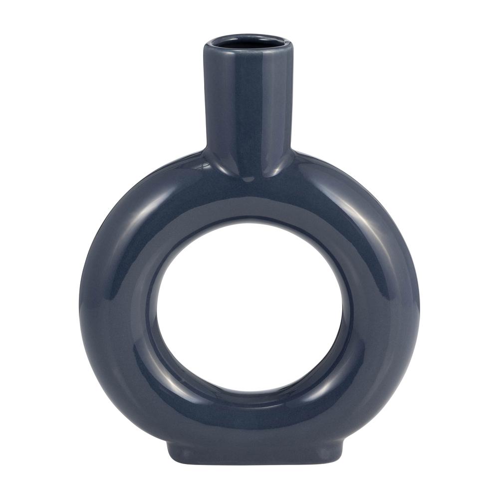 Cer, 9" Round Cut-out Vase, Cobalt Blue. Picture 1