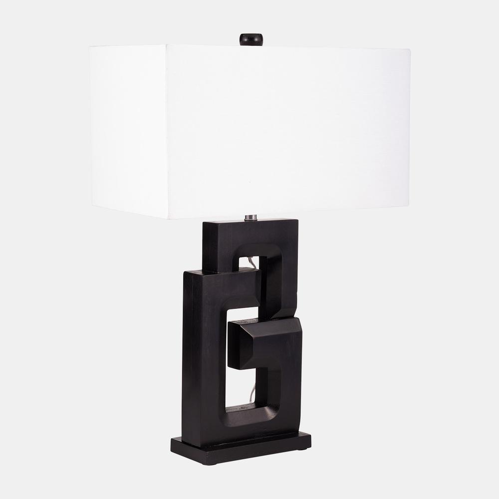 Wood, 27"h Geometric Lamp, Black. Picture 2