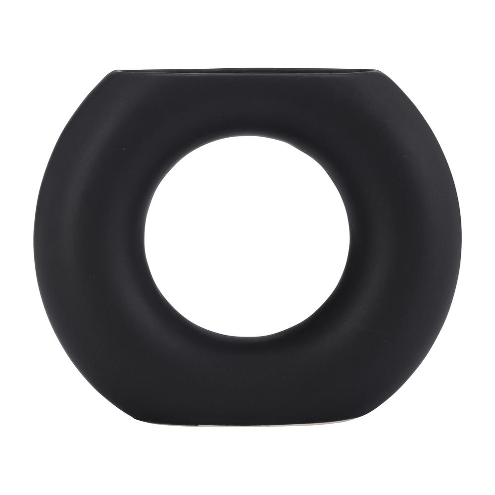 Cer, 5" Donut Vase, Black. Picture 1
