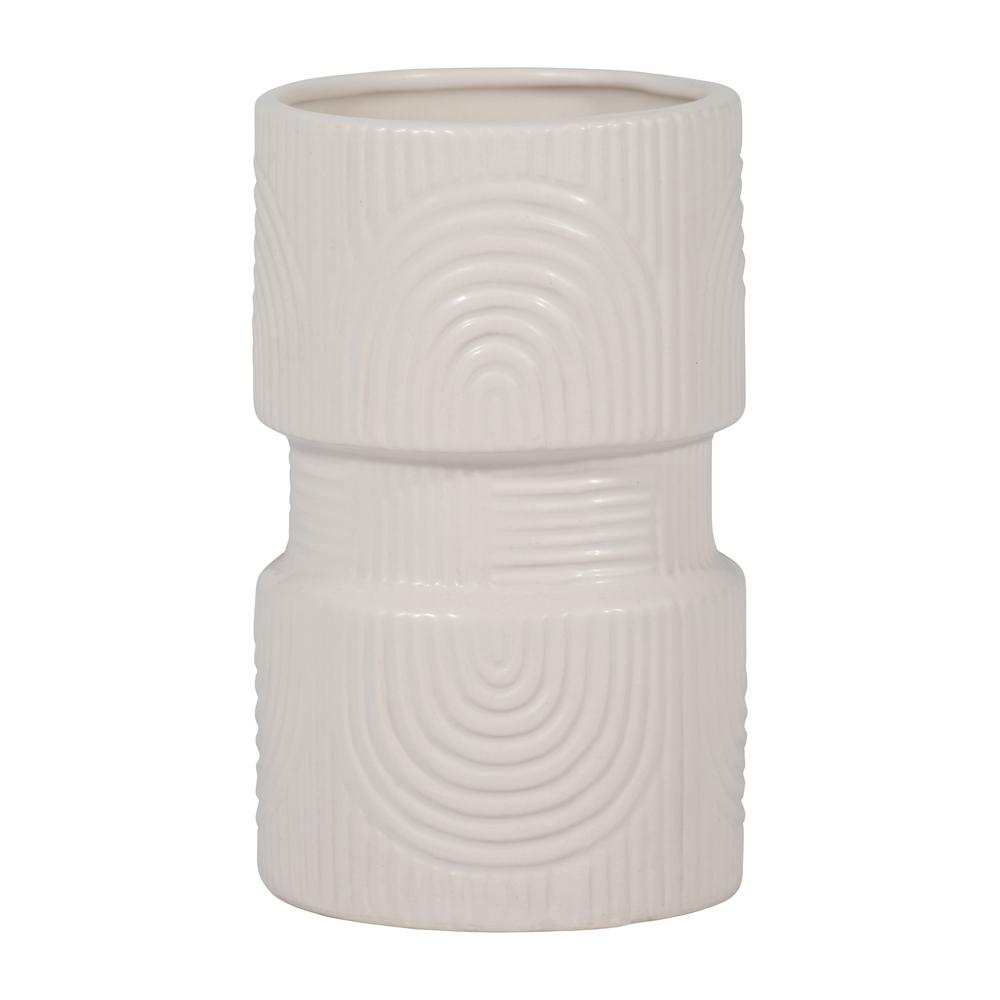 Cer, 7" Arches Dumbell Vase, White. Picture 1