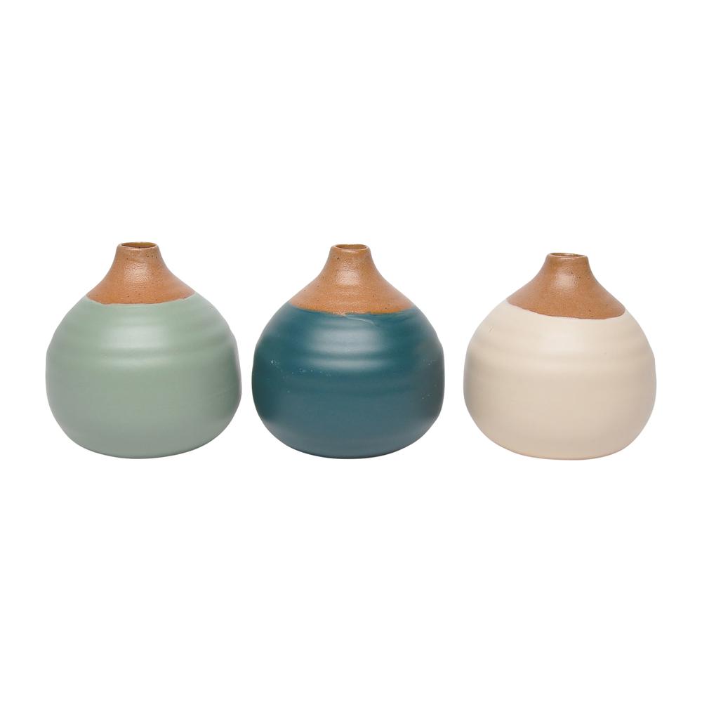 S/3 Matte Bud Vases, Deep Teal/drk Sage/cream. Picture 1