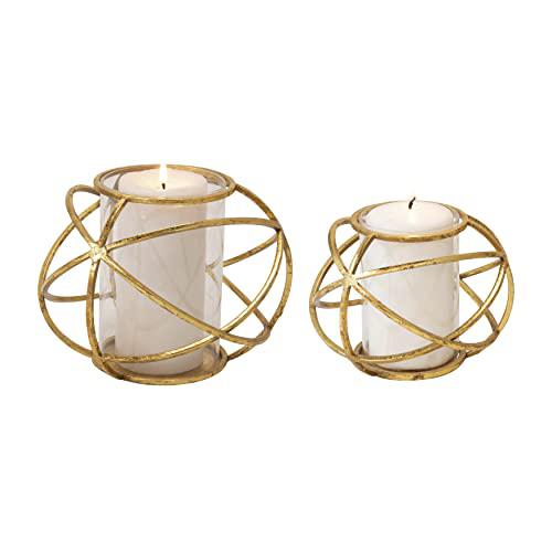 S/2 6" Orb Candle Holder , Gold. Picture 1