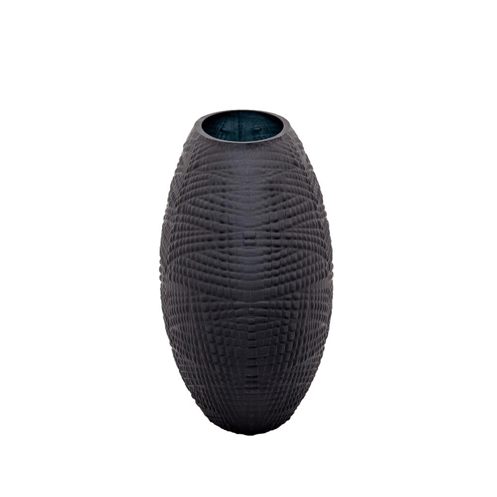 Glass 8"h Textured Vase, Black. Picture 3