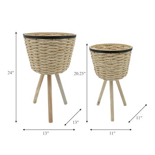 S/2 Wicker Footed Planters, White. Picture 4