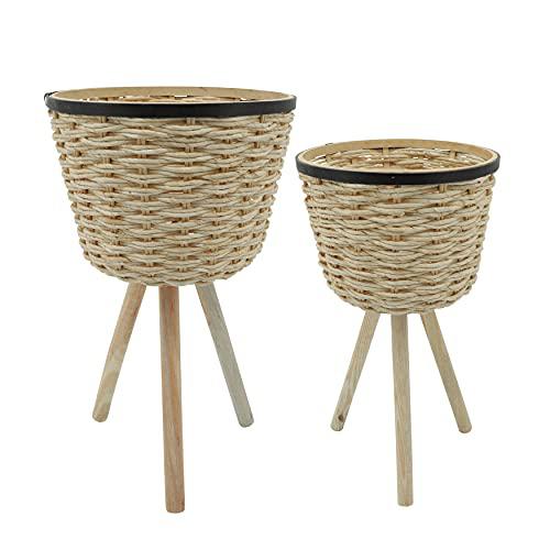 S/2 Wicker Footed Planters, White. Picture 1