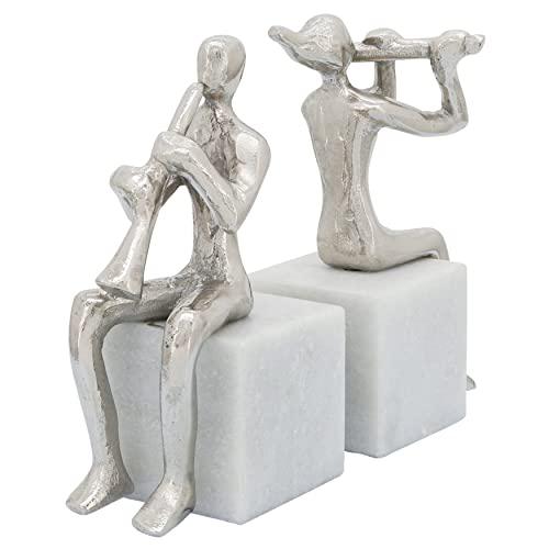 S/2 Metal Musicians On Marble Base, Silver. Picture 1