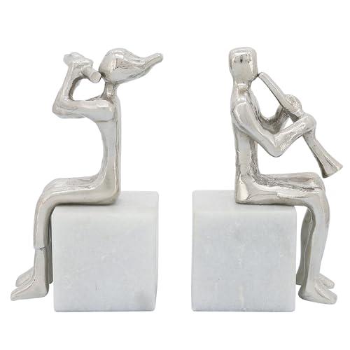 S/2 Metal Musicians On Marble Base, Silver. Picture 3