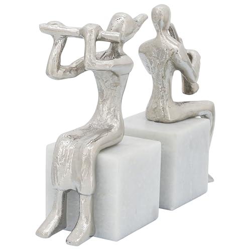 S/2 Metal Musicians On Marble Base, Silver. Picture 2