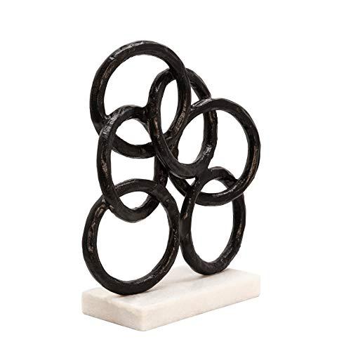 13" Metal Rings On Marble Base, Black. Picture 1