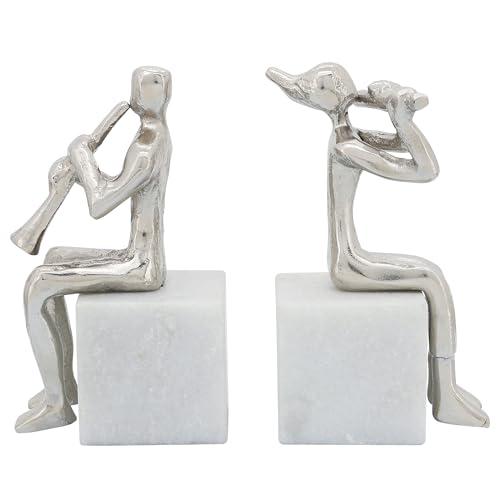 S/2 Metal Musicians On Marble Base, Silver. Picture 4