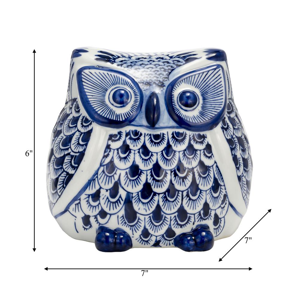 Cer, 6"h Chinoiserie Owl, Blue/white. Picture 8