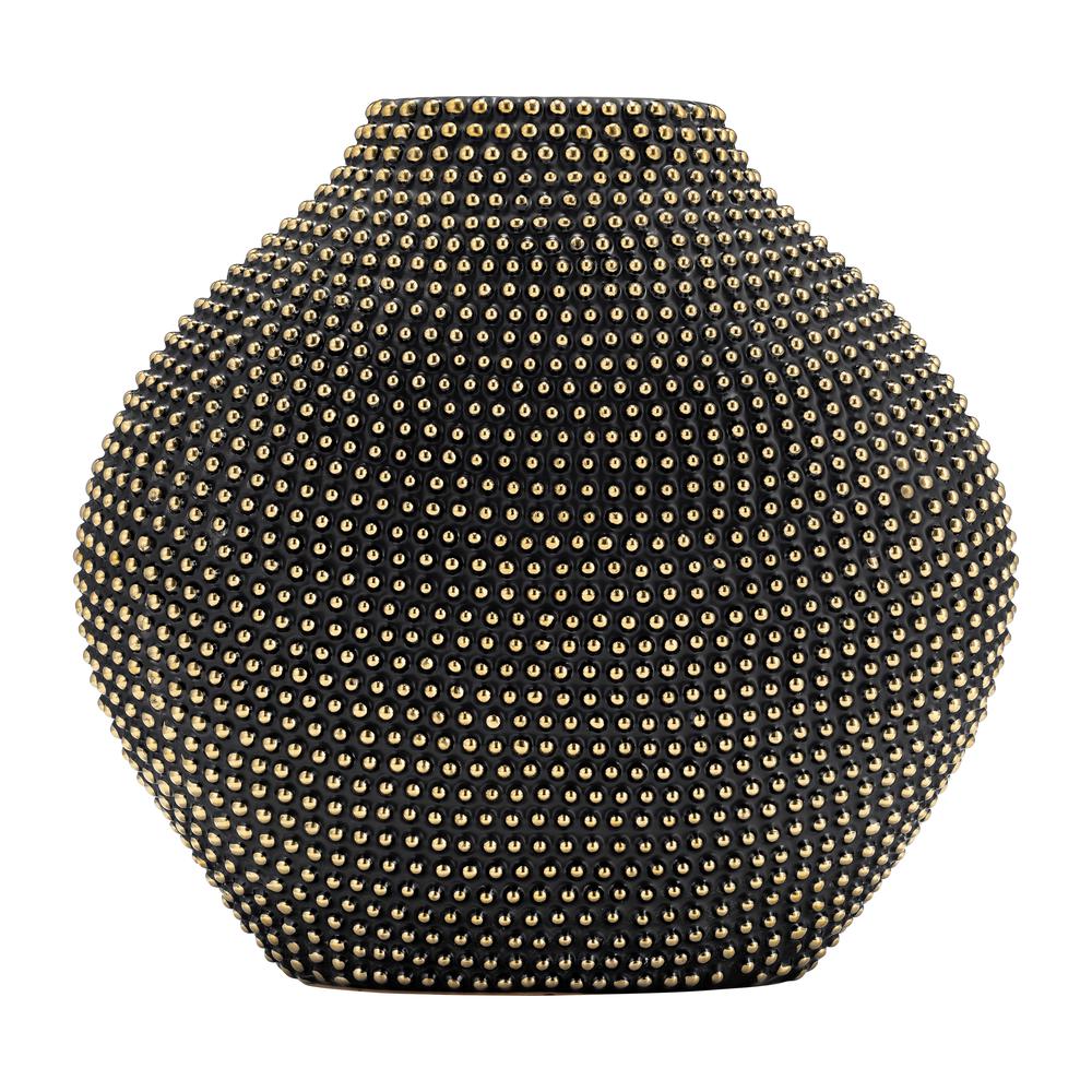 Ceramic 16" Beaded Vase, Black/gold. Picture 5