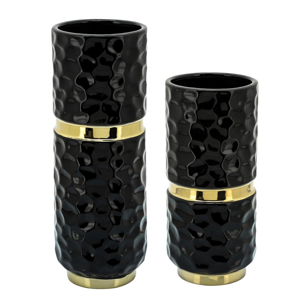 5x13"h Belted Vase, Black/gold. Picture 2