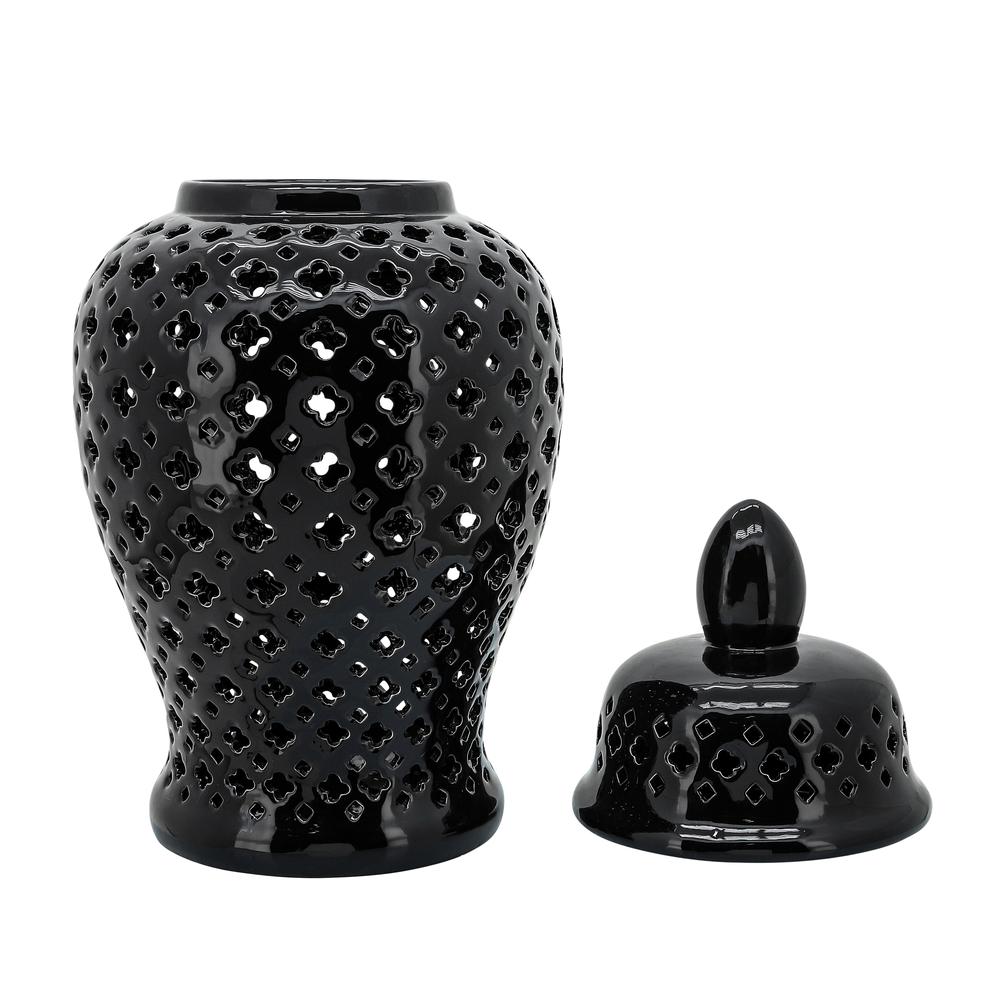 24" Cut-out Clover Temple Jar, Black. Picture 2