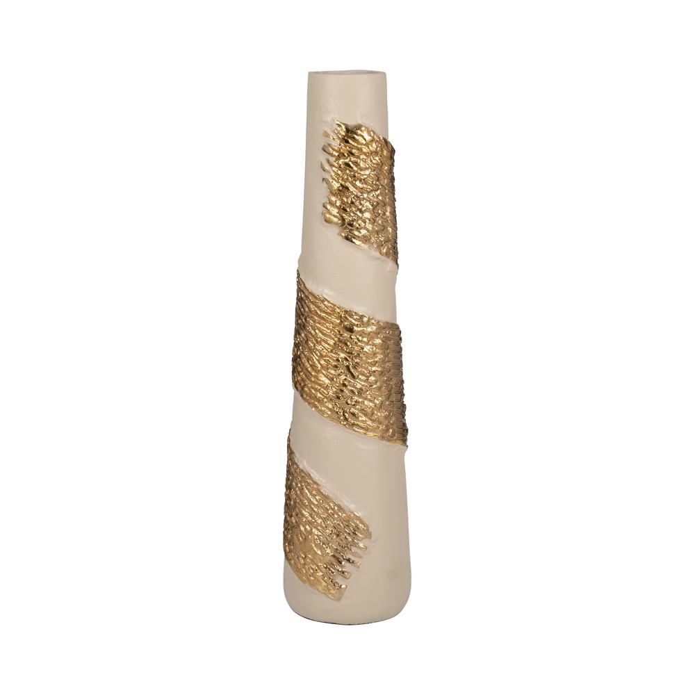 Glass, 22" Aluminum Wrapped Vase, White/gold. Picture 1