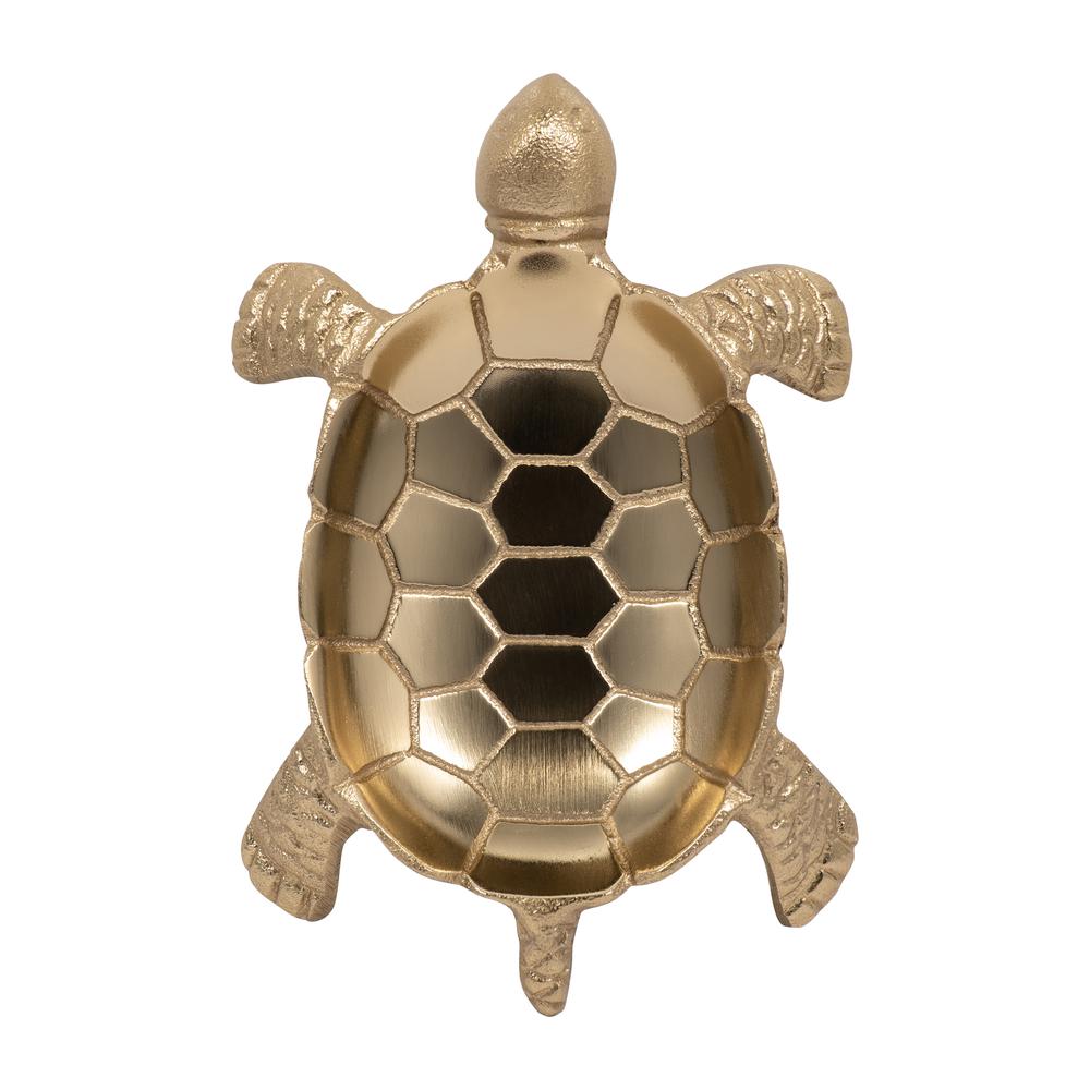 Metal, 7" Turtle Trinket Tray, Gold. Picture 6