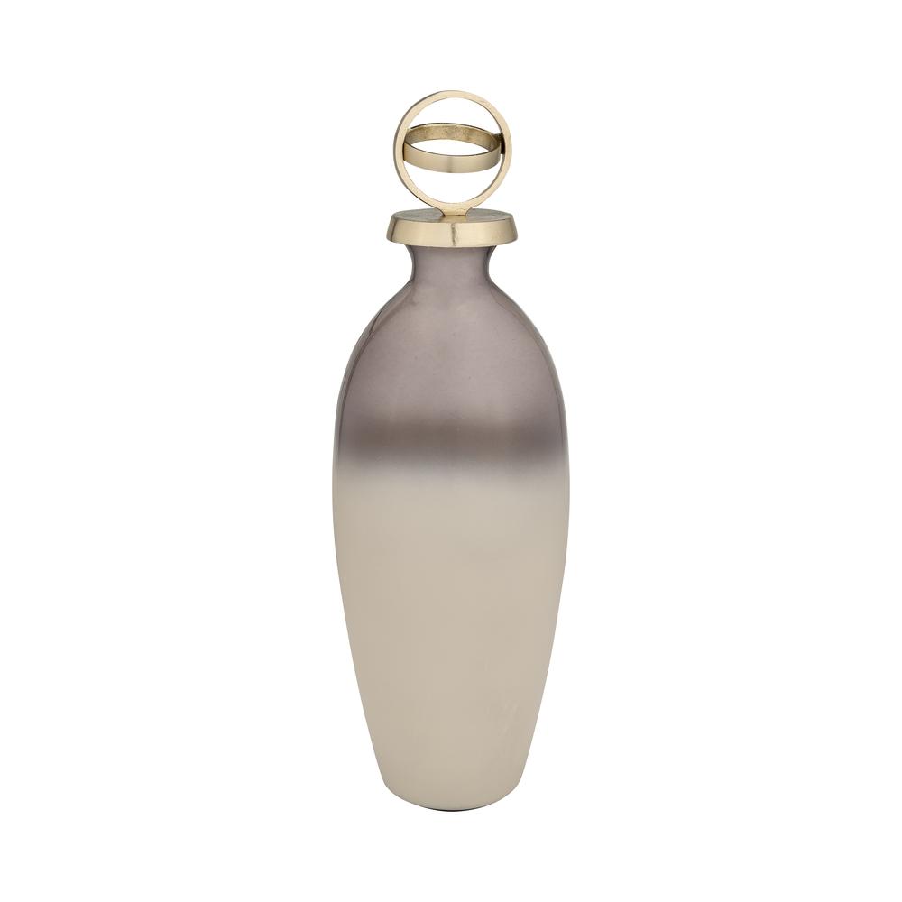 Glass,20",bottle W/sphere Lid,white/gold. Picture 1