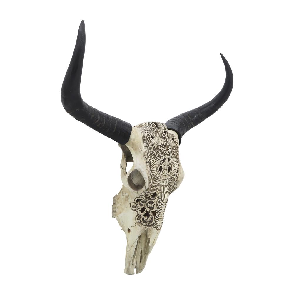Resin, 28" Bull Skull Wall Accent, Ivory/black Kd. Picture 2
