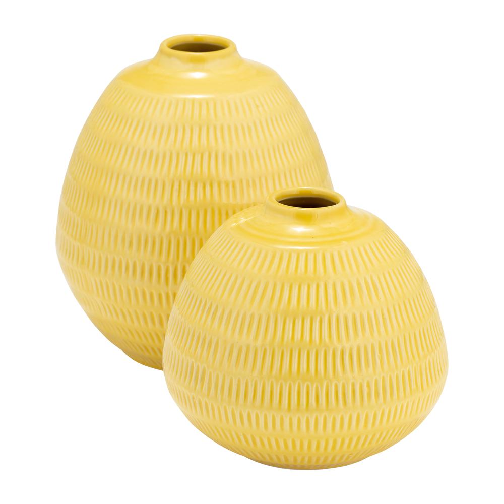 Cer,7",stripe Oval Vase,yellow. Picture 7