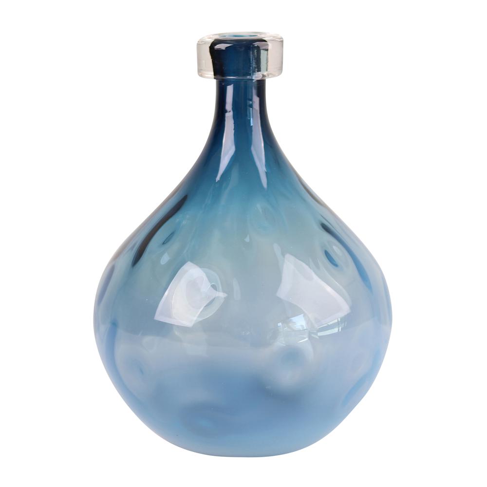 Glass, 11" Dimple Vase Blue. Picture 1