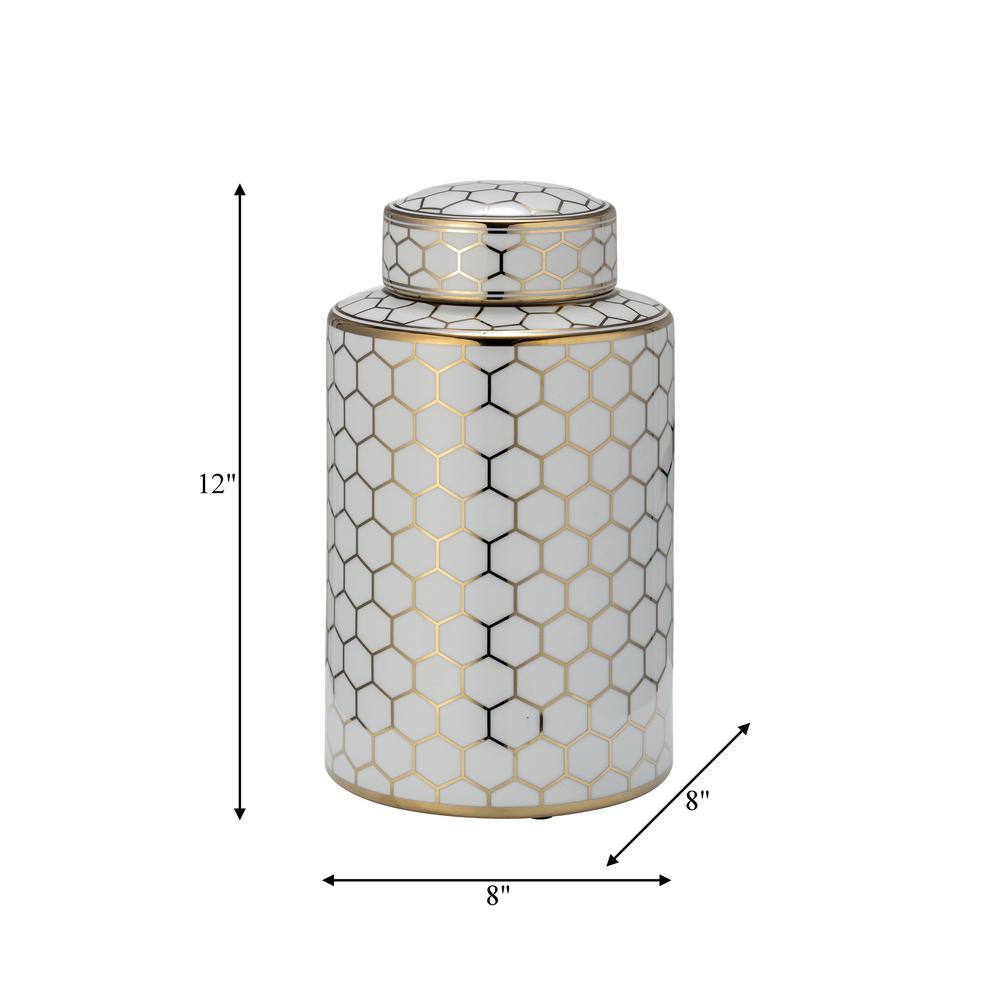Cer, 12" Honeycomb Jar W/ Lid, Gold. Picture 8