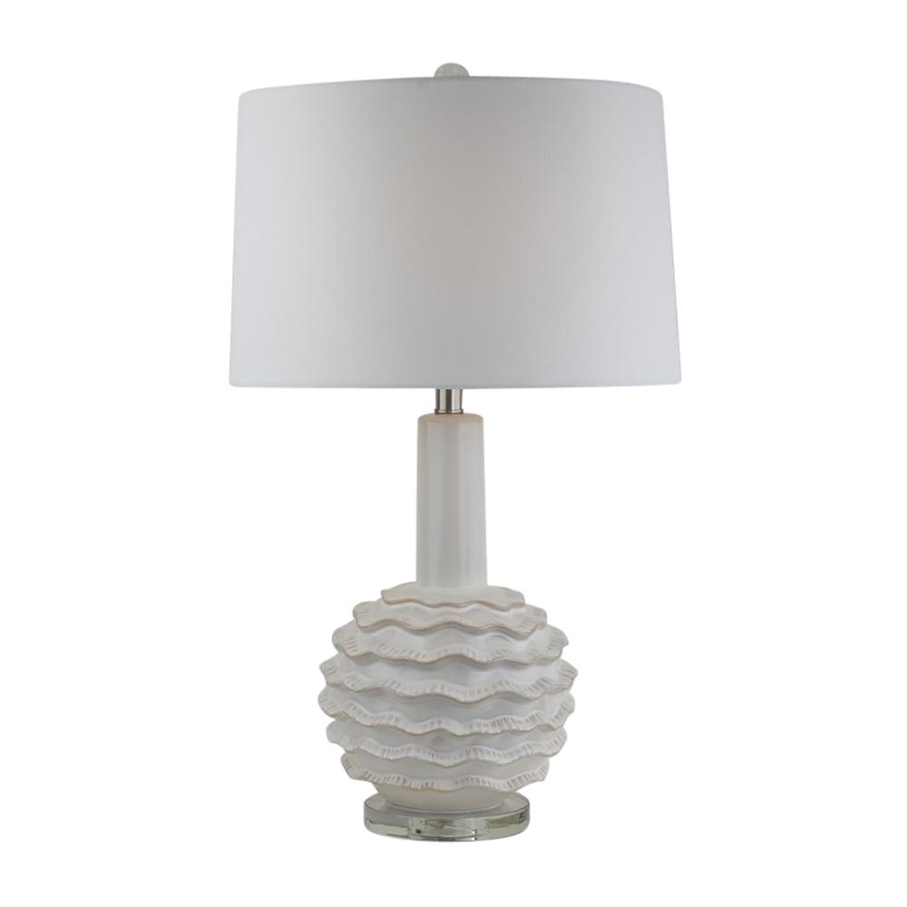 27" Ruffles Table Lamp Crystal Base, White. Picture 1