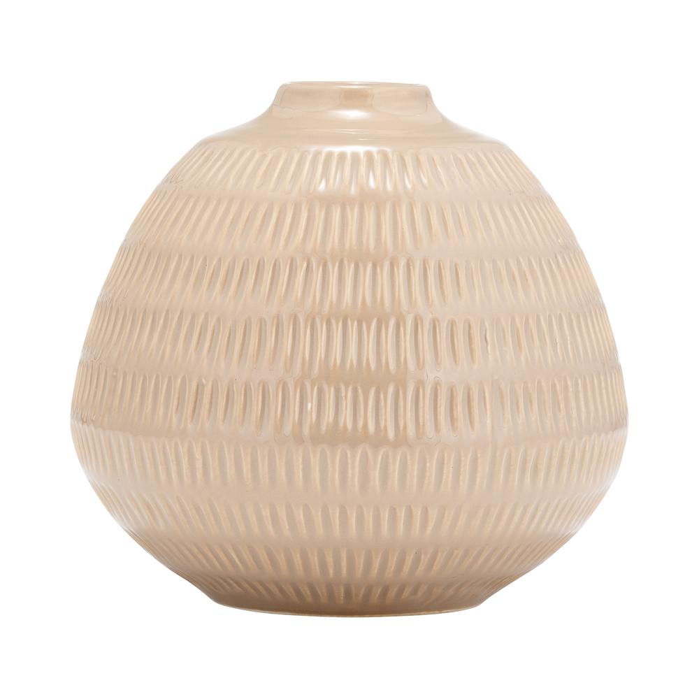 Cer,6",stripe Oval Vase,irish Cream. Picture 1