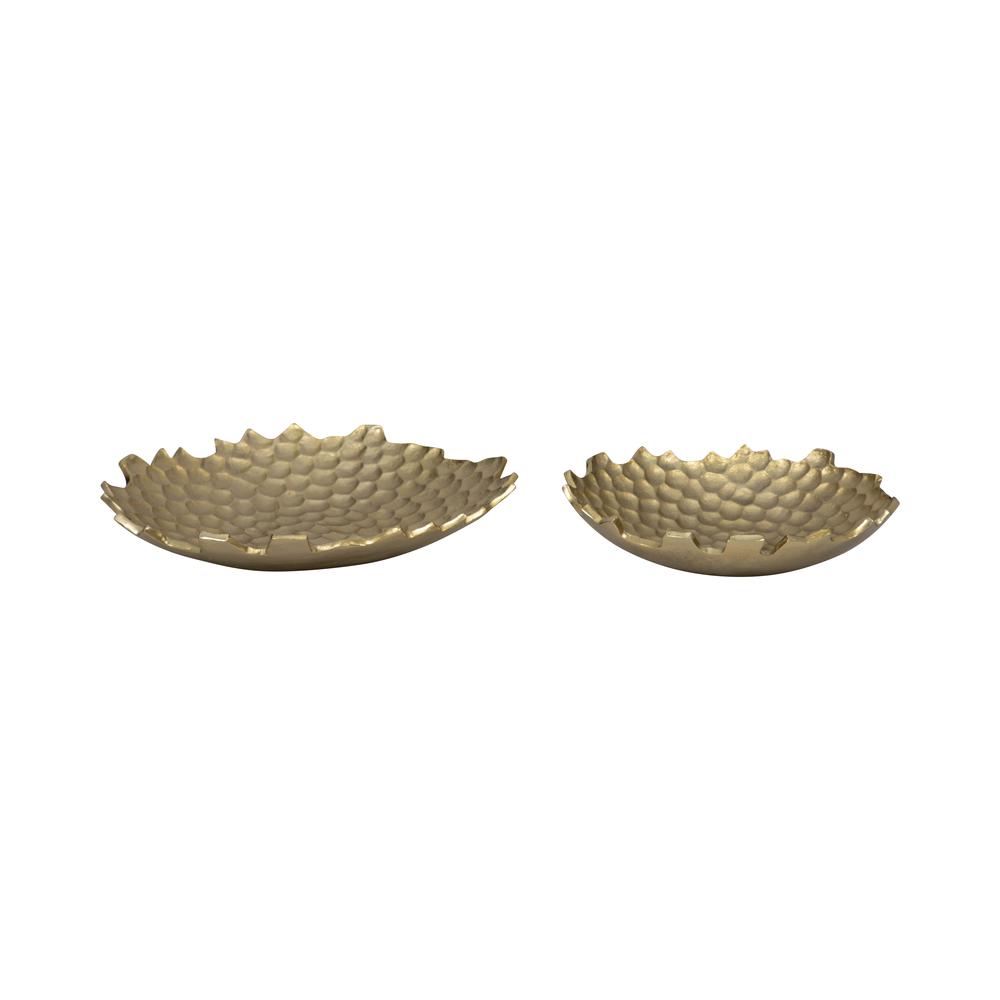 Metal, S/2 12/16" Honeycomb Bowls, Gold. Picture 1