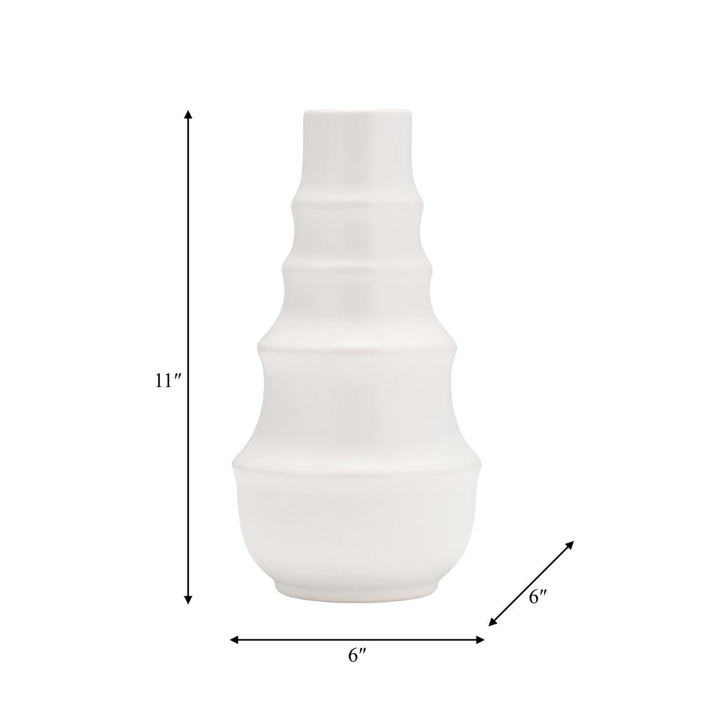 Cer,11",ring Pattern Vase,white. Picture 7
