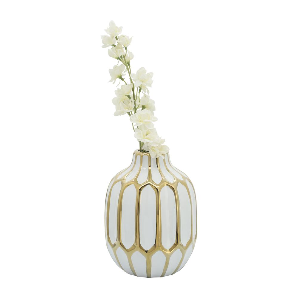 Ceramic Vase 8", White/gold. Picture 3