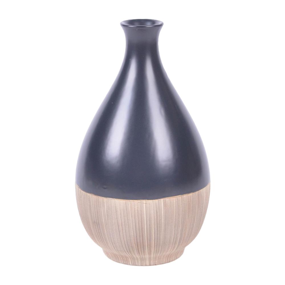 Cer, 11"h 2-tone Teardrop Vase, Creme/blk. Picture 1