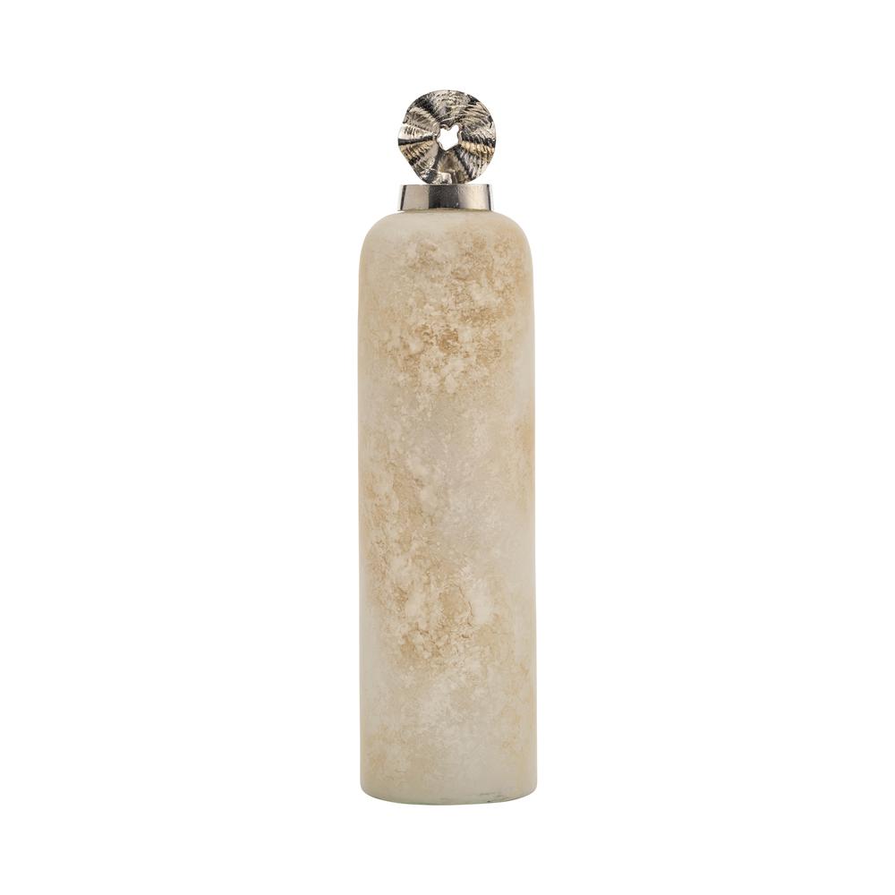 Glass, 18" Vase W/ Pinwheel Top, Ivory/beige. Picture 1