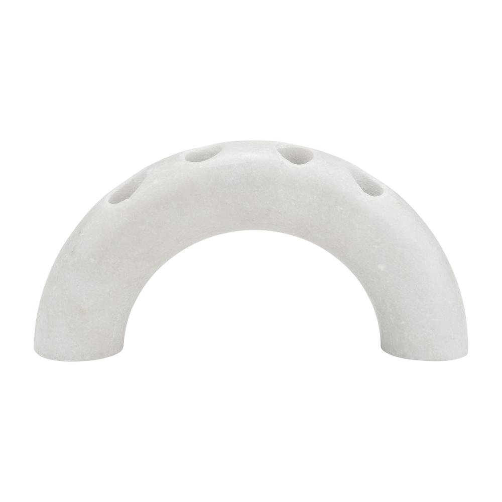 Marble, 10" 4-taper Candle Holder, White. Picture 1