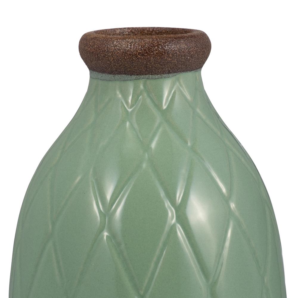 Cer, 9" Plaid Textured Vase, Dark Sage. Picture 4