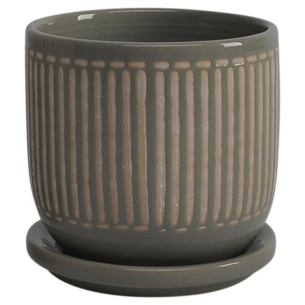 Cer, S/2 5/6" Planter W/ Saucer, Gray. Picture 3