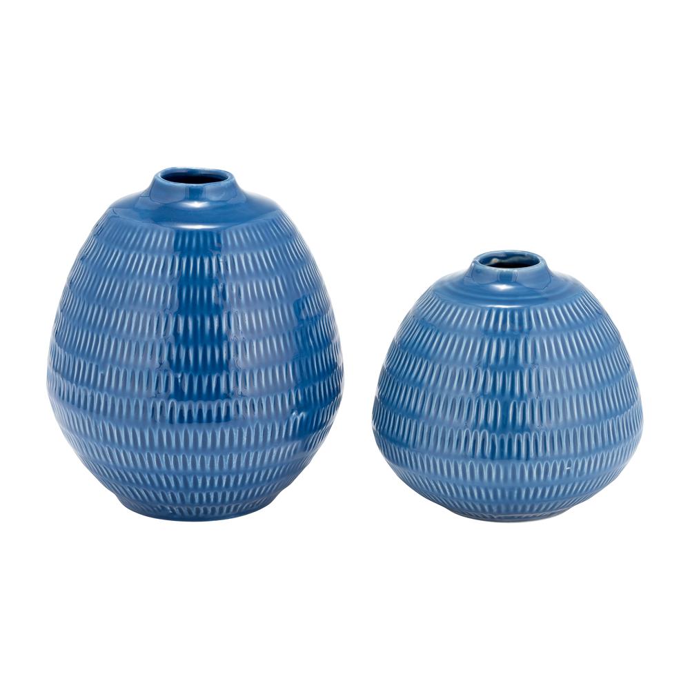 Cer,6",stripe Oval Vase,coastal Blue. Picture 7