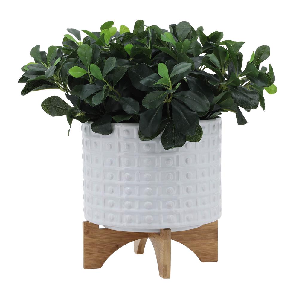 10" Dotted Planter W/ Stand, White. Picture 3