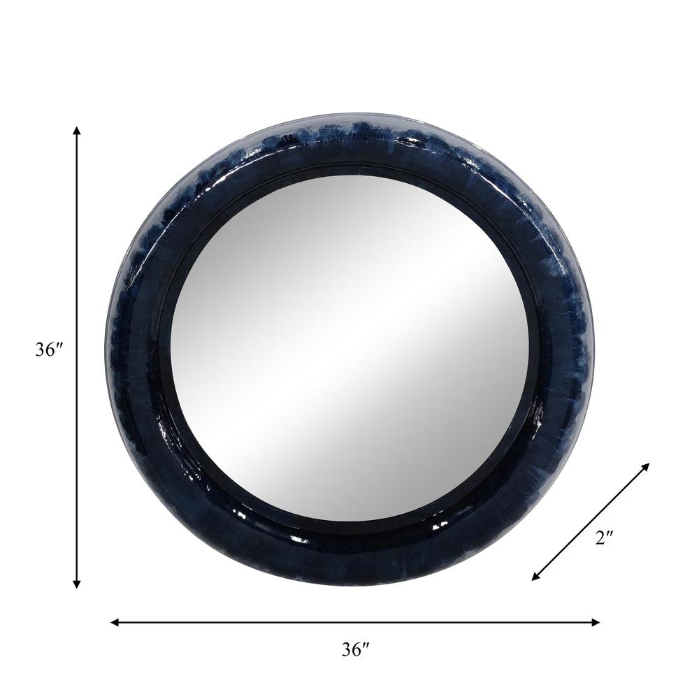 Metal 36" Round Mirror, Blue. Picture 2