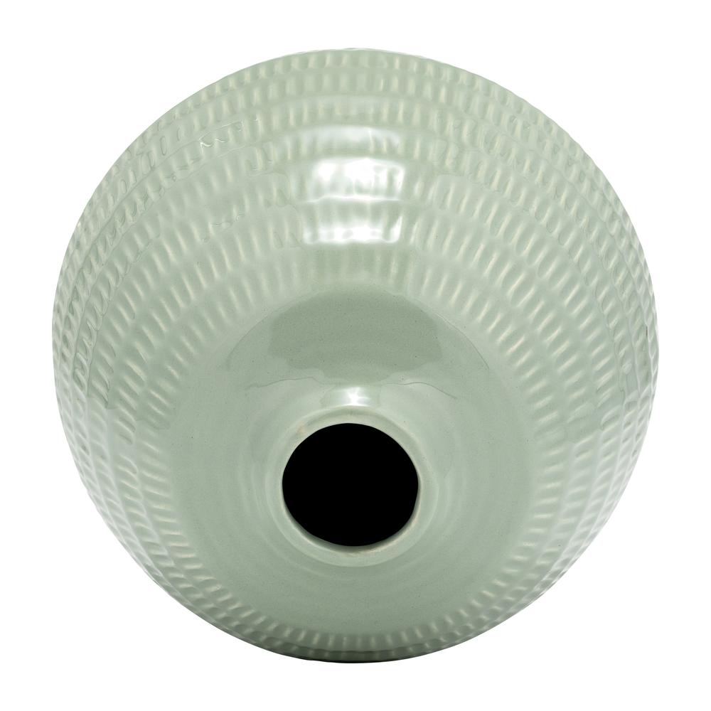 Cer,7",stripe Oval Vase,dark Sage. Picture 5