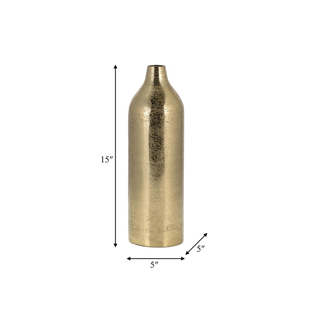 Metal, 15"h Cylinder Vase, Gold. Picture 6